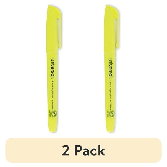 (2 pack) Universal Pocket Clip Highlighter, Chisel Tip, Fluorescent Yellow Ink, Dozen -UNV08851