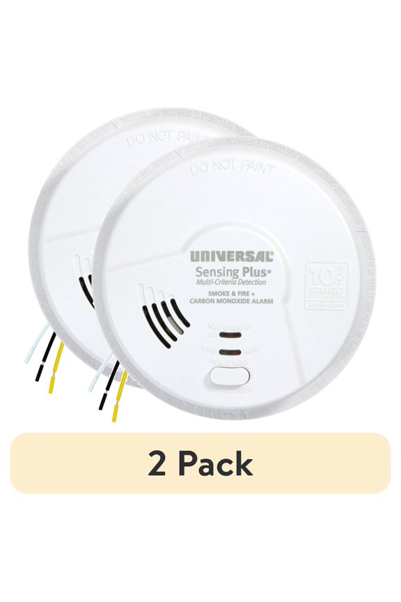 (2 pack) Universal Security Instruments, Sensing Plus, Hardwired, Combo Smoke, Fire & Carbon Monoxide Alarm, with 10-Year Battery Backup