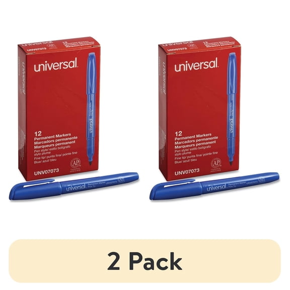 (2 pack) Universal UNV07073 Fine Bullet Tip Pen-Style Permanent Marker - Blue (1 Dozen)