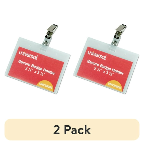(2 pack) Universal UNV56006 2.25 in. x 3.5 in. White Insert Deluxe Clear Badge Holder with Garment-Safe Clip (50/Kit)