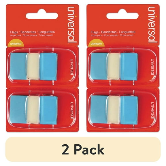 (2 pack) Universal Pop-up Removable Standard Flags Blank Blue 1" x 1.75" 100/Pack (UNV99002)