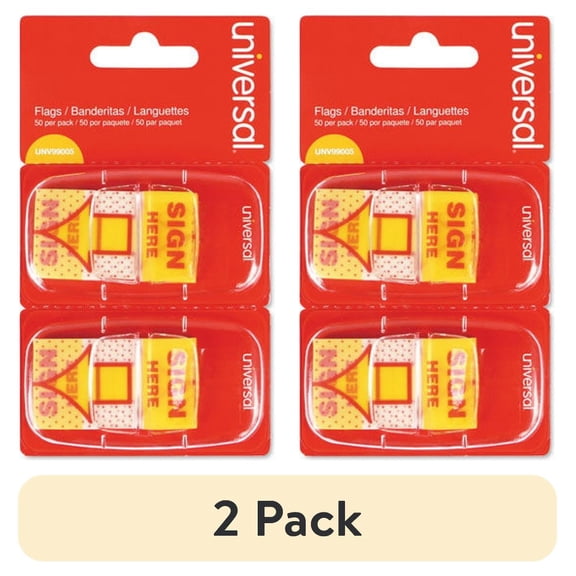 (2 pack) Universal UNV99005 "Sign Here" Arrow Page Flags - Yellow/Red (50 Flags/Dispenser, 2 Dispensers/Pack)