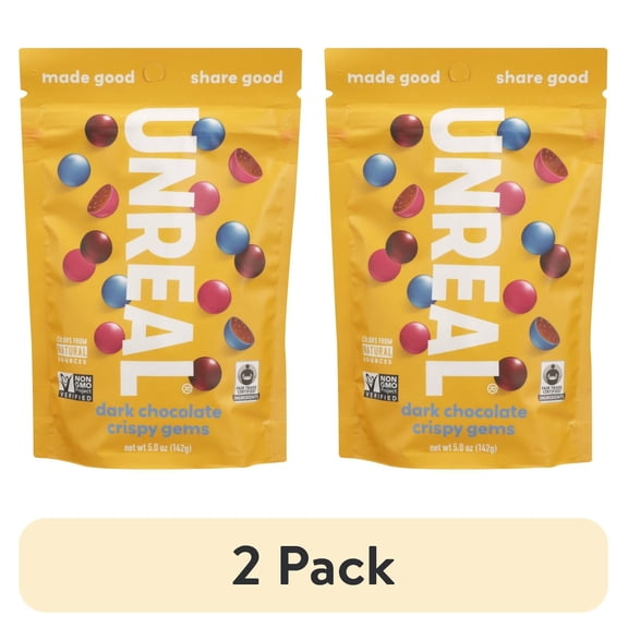 (2 pack) Unreal Crispy Quinoa Chocolate Gems Dark Chocolate, 5 Oz