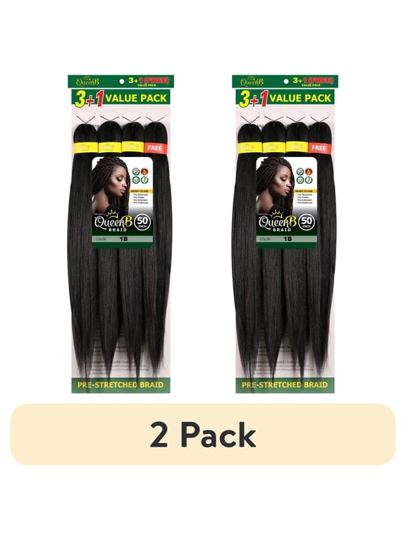 (2 pack) QueenB 4X Value Pack Pre-Stretched Braiding Hair 50” – Color #1B