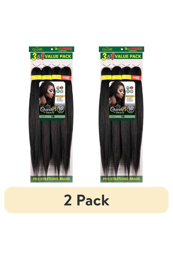 (2 pack) QueenB 4X Value Pack Pre-Stretched Braiding Hair 50” – Color #1B