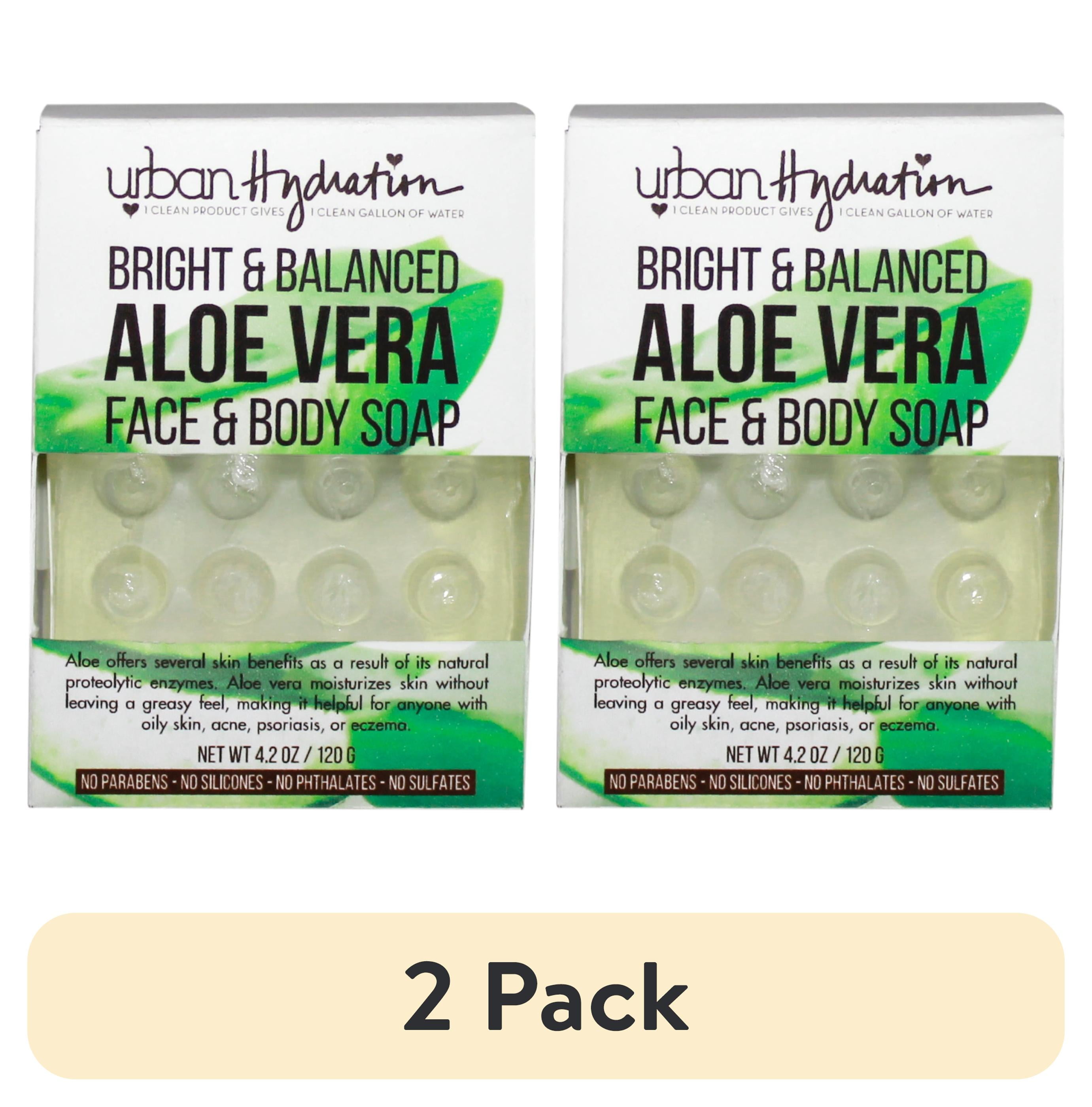 (2 pack) Urban Hydration Aloe Vera Leaf Bar Soap, Bright & Balanced,  Massaging for Face & Body, 4.2 oz