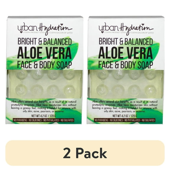 (2 pack) Urban Hydration Aloe Vera Leaf Bar Soap, Bright & Balanced, Massaging for Face & Body, 4.2 oz