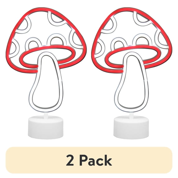 (2 pack) Urban Shop 12.25" Mushroom LED Neon Table Light, Red and White