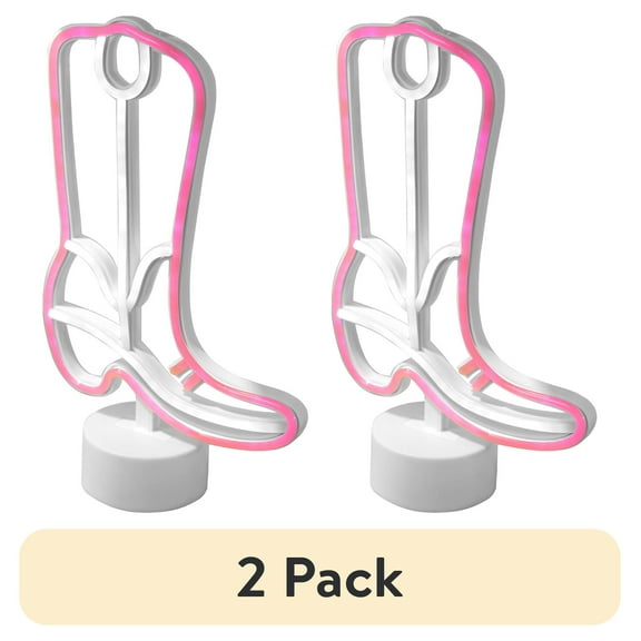 (2 pack) Urban Shop 12" H Cowboy Boot LED Neon Table Light, Pink and White