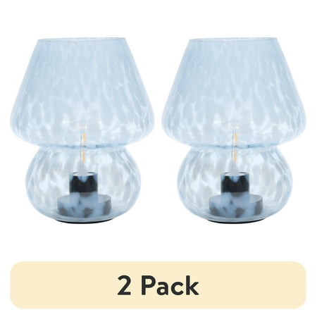 (2 pack) Urban Shop 8" Blue Tortoise Glass Battery-Powered Mushroom Table Lamp