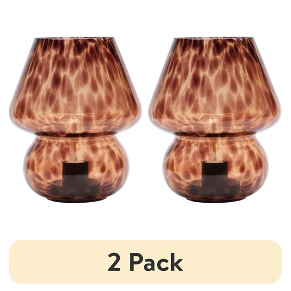 (2 pack) Urban Shop 8" Energy Efficient Brown Tortoise Glass Table Lamps Mushroom