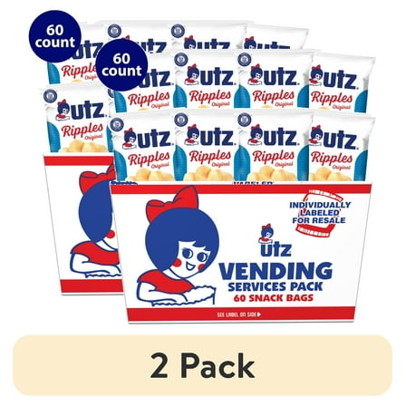 (2 pack) Utz Original Ripples, Multipack, Gluten-Free, Potato Chips, 1 oz, 60 Count