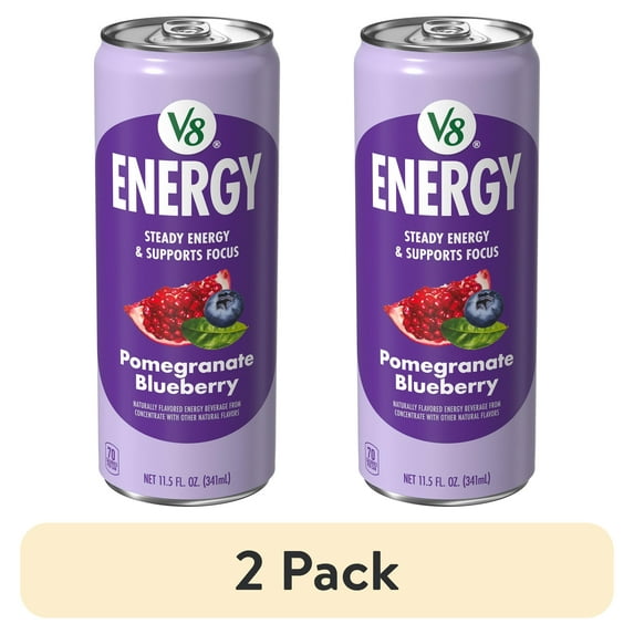 (2 pack) V8 Energy Still Pomegranate Blueberry Energy Drink, 11.5 fl oz Can