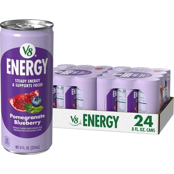 (2 pack) V8 Energy Pomegranate Blueberry Energy Drink, 8 fl oz Can, 24 pack