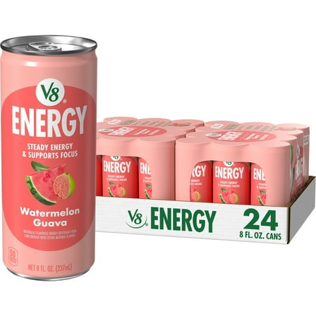 (2 pack) V8 Energy Watermelon Guava Energy Drink, 8 fl oz Can (12 Pack)