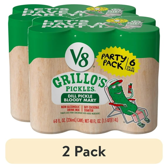 (2 pack) V8 Grillo's Pickles Dill Pickle Bloody Mary Mix, 8 fl oz Can, 6 Count