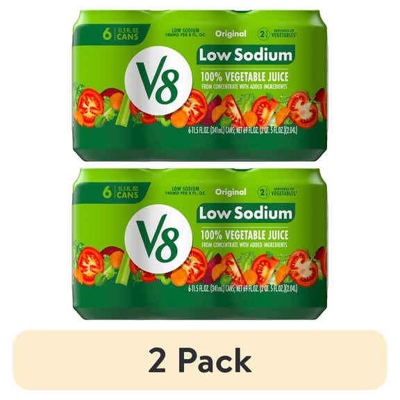 (2 pack) V8 Low Sodium Original 100% Vegetable Juice, 11.5 fl oz Can, 6 Count
