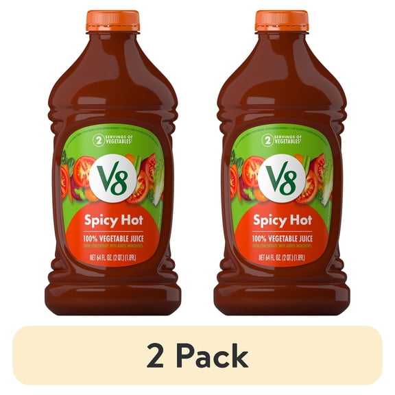 (2 pack) V8 Spicy Hot 100% Vegetable Juice, 64 fl oz Bottle