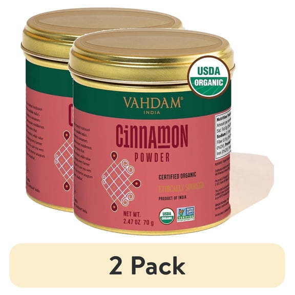 (2 pack) VAHDAM, Organic Cinnamon Powder (2.47oz/70g) 100% Raw, Non GMO, Gluten Free | Cinnamon Spice for Cooking, Smoothies, Lattes & Tea | Direct from Source