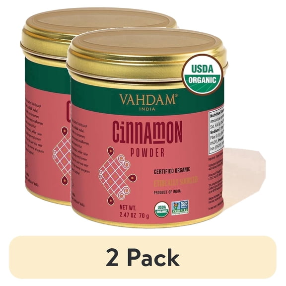 (2 pack) VAHDAM Organic Cinnamon Powder Spice, 2.47 oz (70 g) | USDA Organic Ground Cinnamon, Non-GMO, Gluten-Free Cooking & Baking Spice