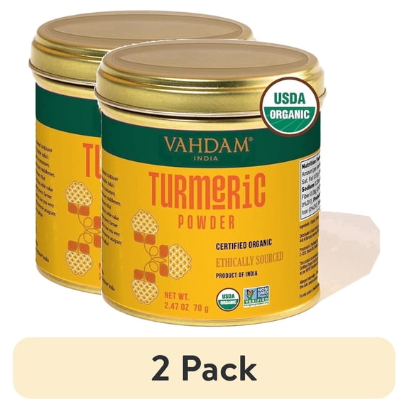 (2 pack) VAHDAM, Organic Turmeric Powder w/ High Curcumin (2.47oz) USDA Organic, 100% Raw from India | Gluten-Free, Non-GMO | Premium Quality & Aroma | Single Origin Spice | Direct from Source