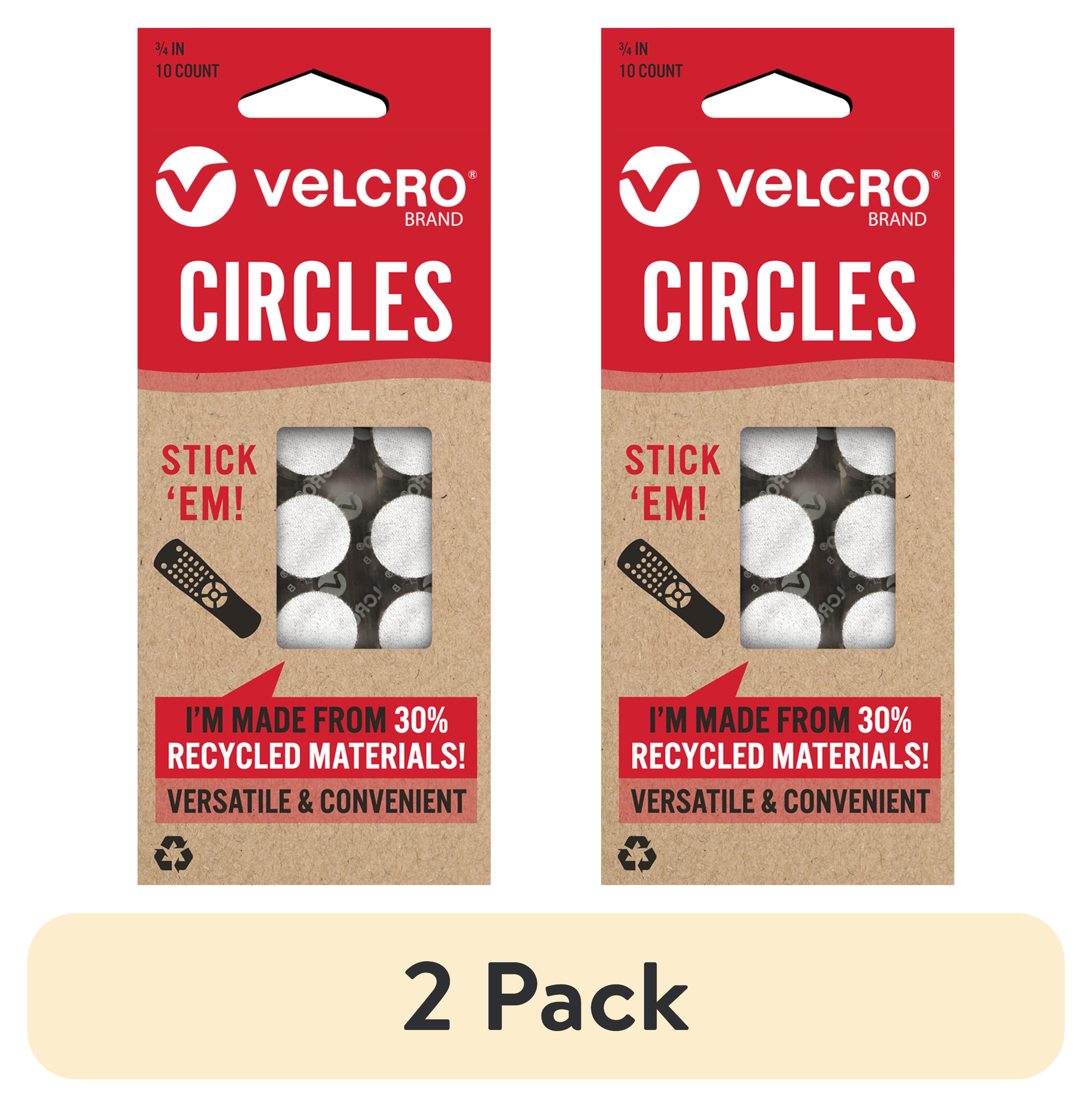 (2 pack) VELCRO Brand ECO Collection Stick'em | Recycled Sustainable | 3/4" White Circles | 10 Count