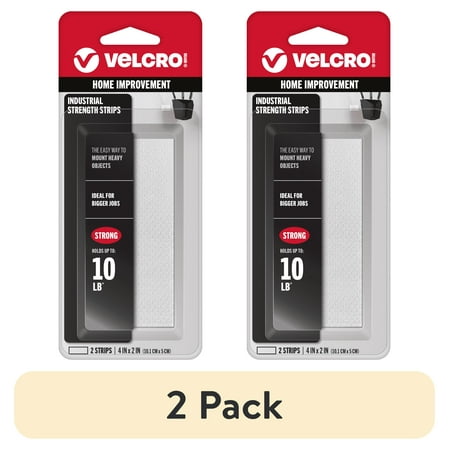 (2 pack) VELCRO Brand Industrial Strength Hook & Loop Fasteners Stick-On Adhesive | Holds up to 10 lbs on Smooth Surfaces | Indoor Outdoor Use, Strips, 2 Sets, 9020, 4in x 2in Size (2pk)