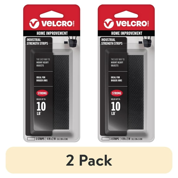 (2 pack) VELCRO Brand Industrial Strength Heavy Duty Strips, Indoor & Outdoor Use, Superior Adhesive Holding Power on Smooth Surfaces, 4in x 2in Black Strips 3 Count