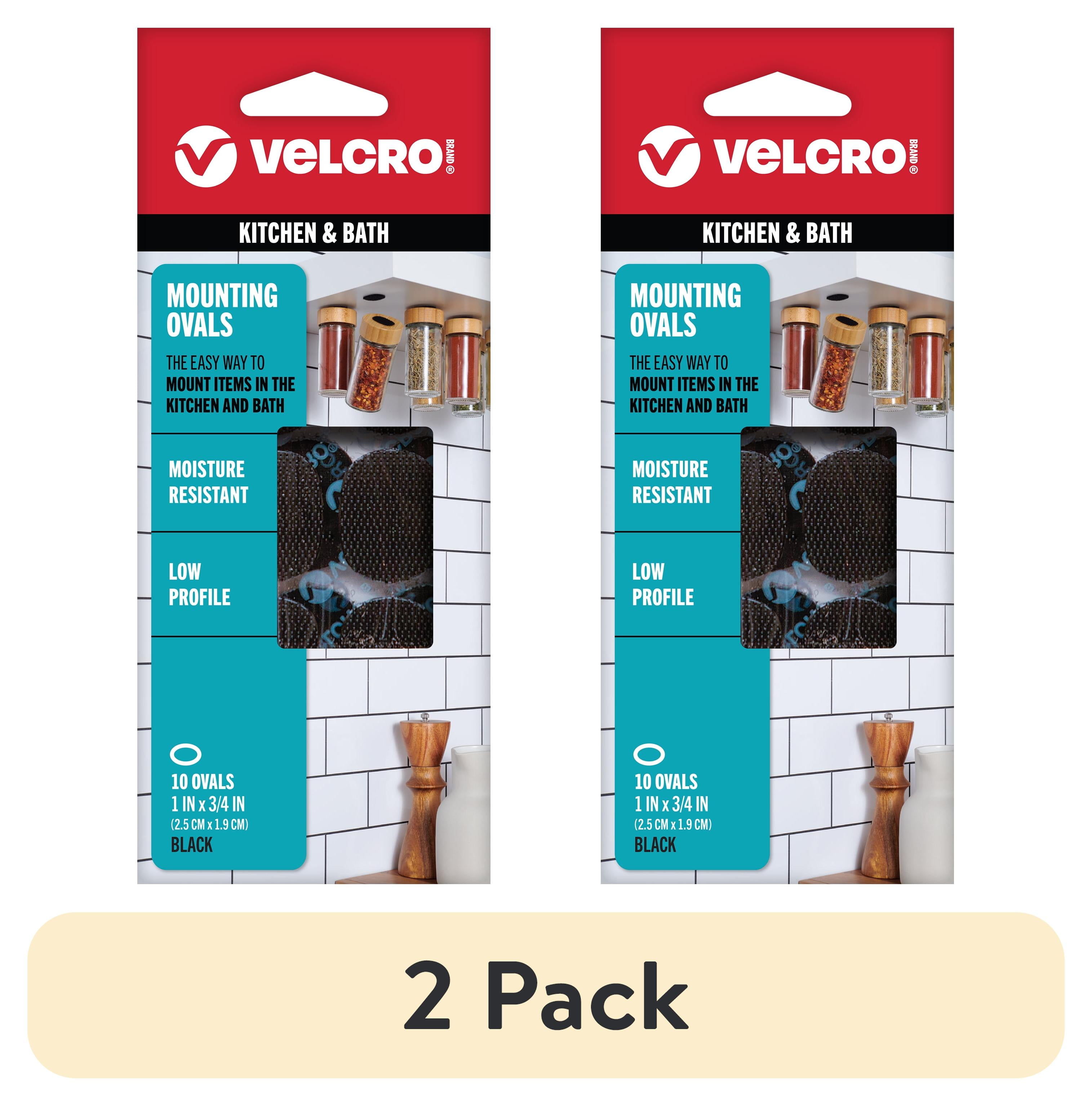 (2 pack) VELCRO Brand Kitchen & Bath Mounting Ovals | Low Profile Thin Design | Professional Grade Heavy Duty Strength | Indoor Outdoor Use | 1in x 3/4in, 10 Sets, Black