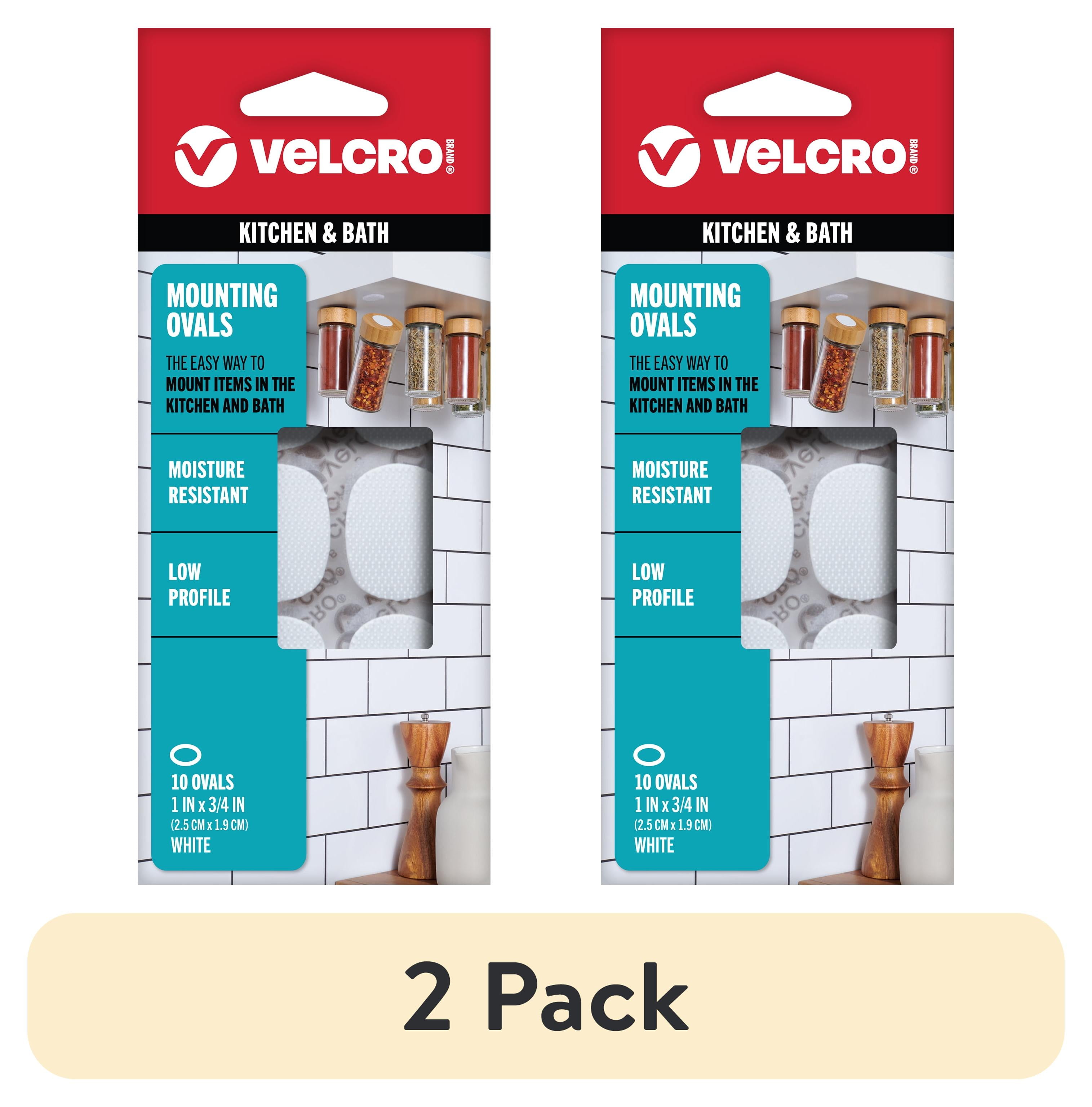 (2 pack) VELCRO Brand Kitchen & Bath Wall Mount Adhesive Ovals | Professional Grade Heavy Duty Strength | Indoor Outdoor Use, 1in x 3/4in, Ovals