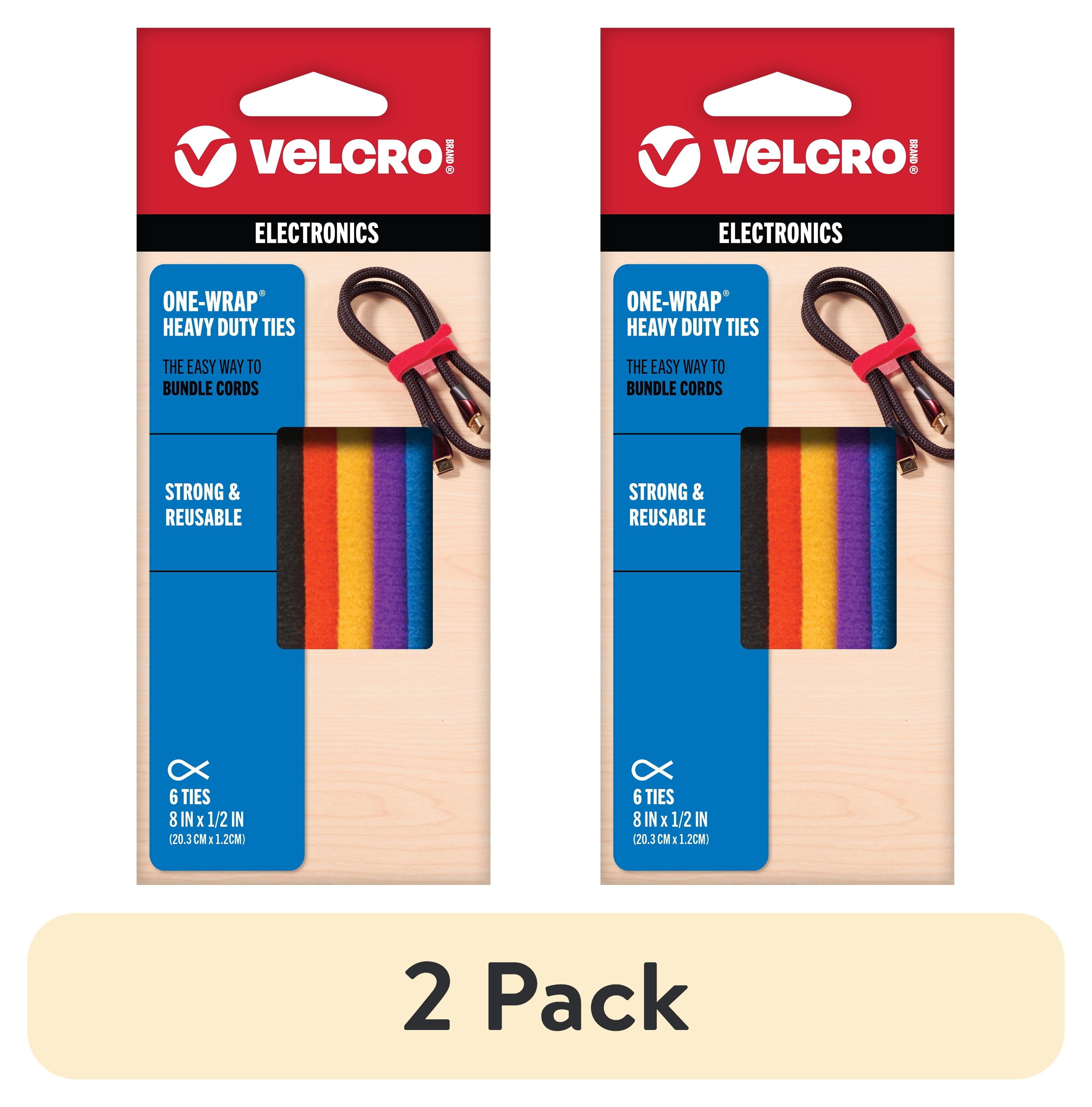 (2 pack) VELCRO Brand ONE-WRAP Heavy Duty Ties for Electronics, Multicolor 8" x 1/2" Reusable Ties 6 Count