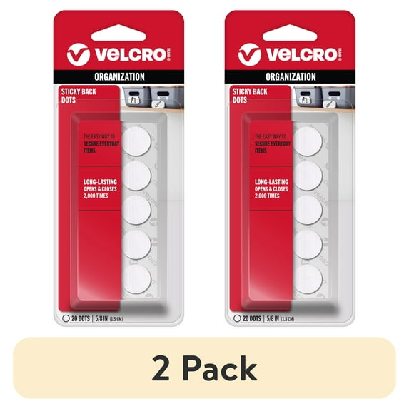 (2 pack) VELCRO Brand Sticky Back Coins | Classroom and Office Organization | White 5/8" | 20 Count Circles