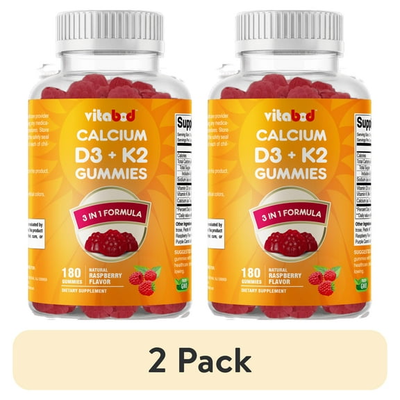(2 pack) VITABOD Vitamin D3 K2 Gummies - Bone & Heart Health - 180 Pectin Based Gummies