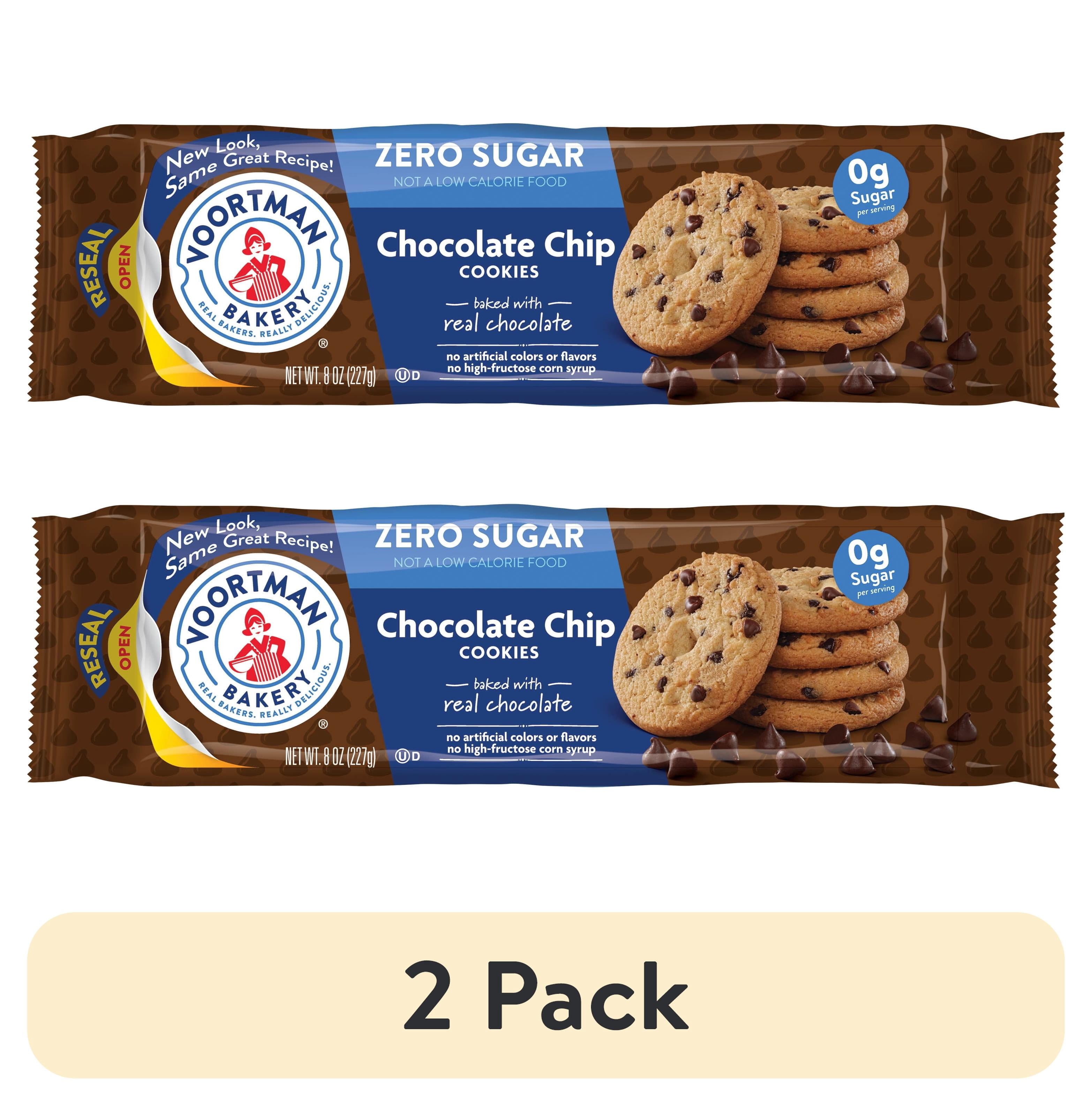 2 pack) VOORTMAN Bakery Zero Sugar Chocolate Chip Cookies 8 oz