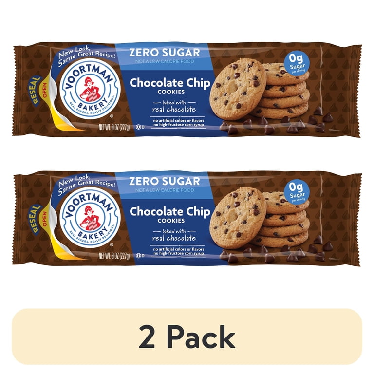 2 pack) VOORTMAN Bakery Zero Sugar Chocolate Chip Cookies 8 oz