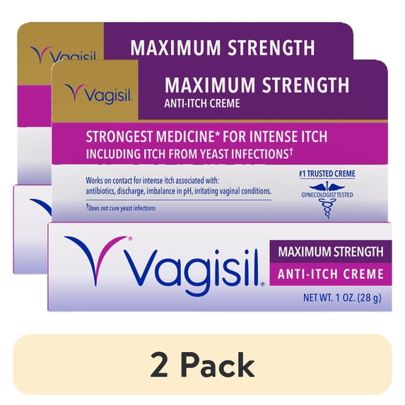 (2 pack) Vagisil Maximum Strength Feminine Anti-Itch Creme with Benzocaine for Women, Strongest Medicine for Intense Itch, Gynecologist Tested, Fast-Acting, Works on Contact, 1 oz