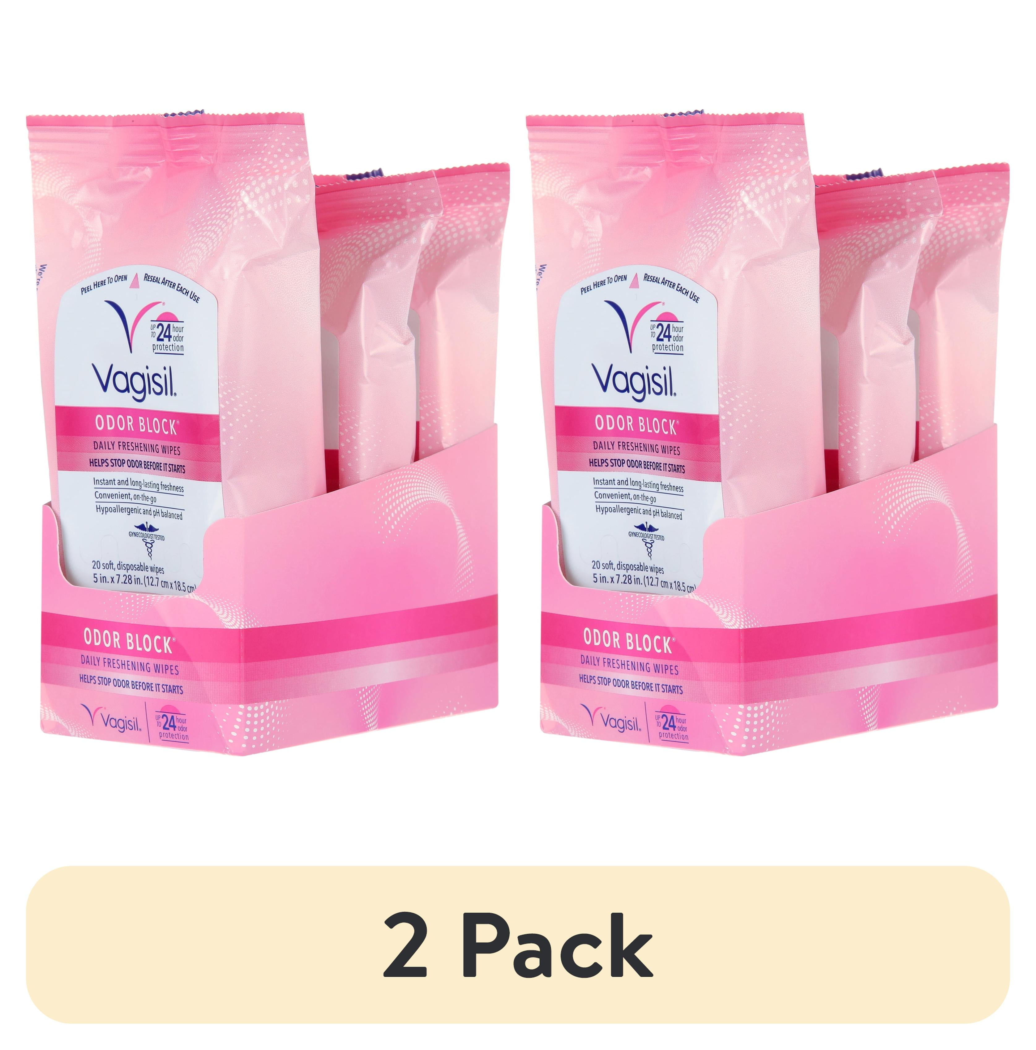 (2 pack) Vagisil Odor Block Daily Freshening Feminine Wipes, 20 Count in a Resealable Pouch, 3 Pack