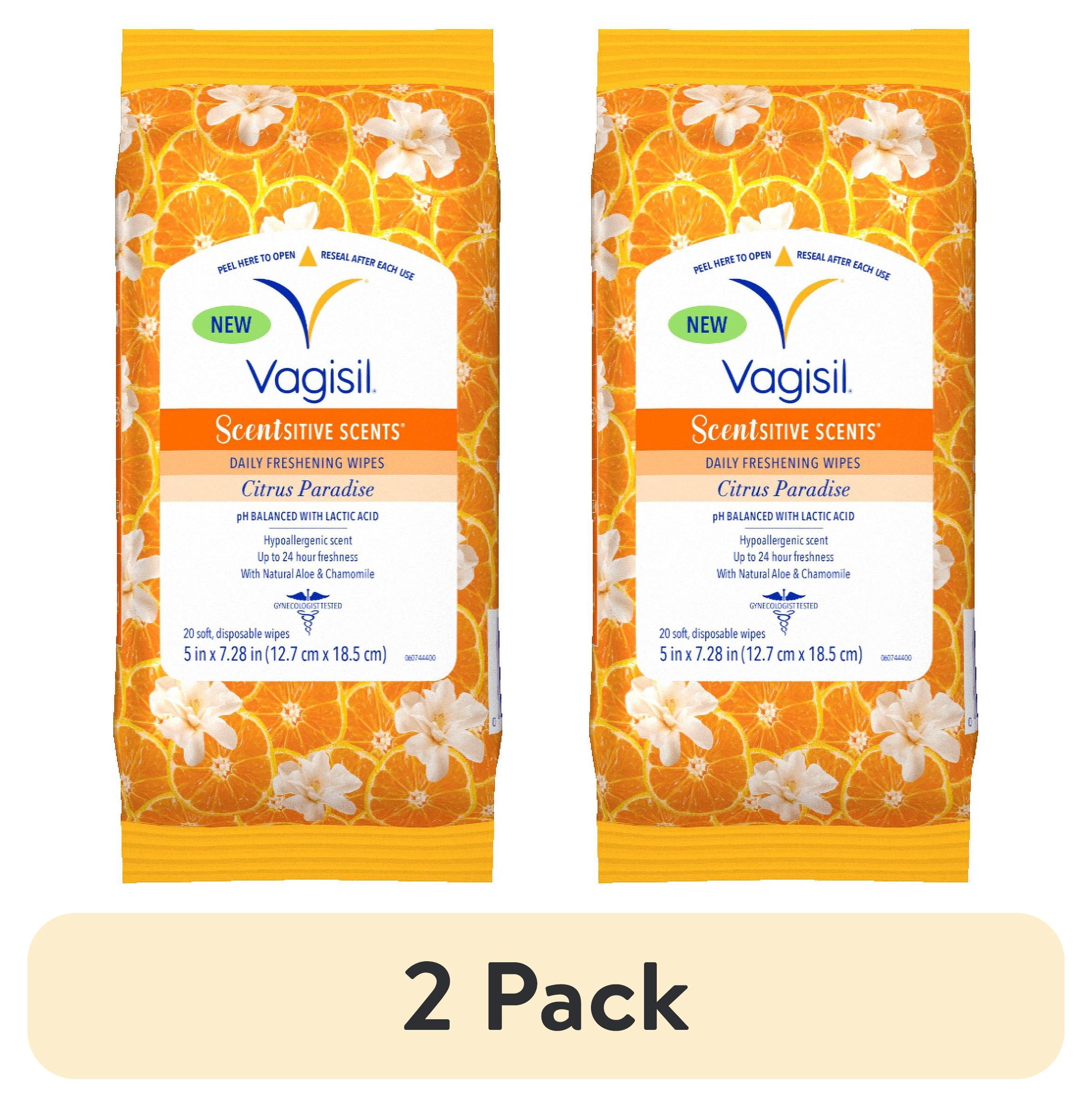 (2 pack) Vagisil Wipes for All Over Cleaning, Citrus Paradise Scent, Re-Sealable Pouch, 20 Count, Pack of 1
