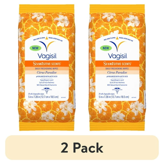 (2 pack) Vagisil Wipes for All Over Cleaning, Citrus Paradise Scent, Re-Sealable Pouch, 20 Count, Pack of 1