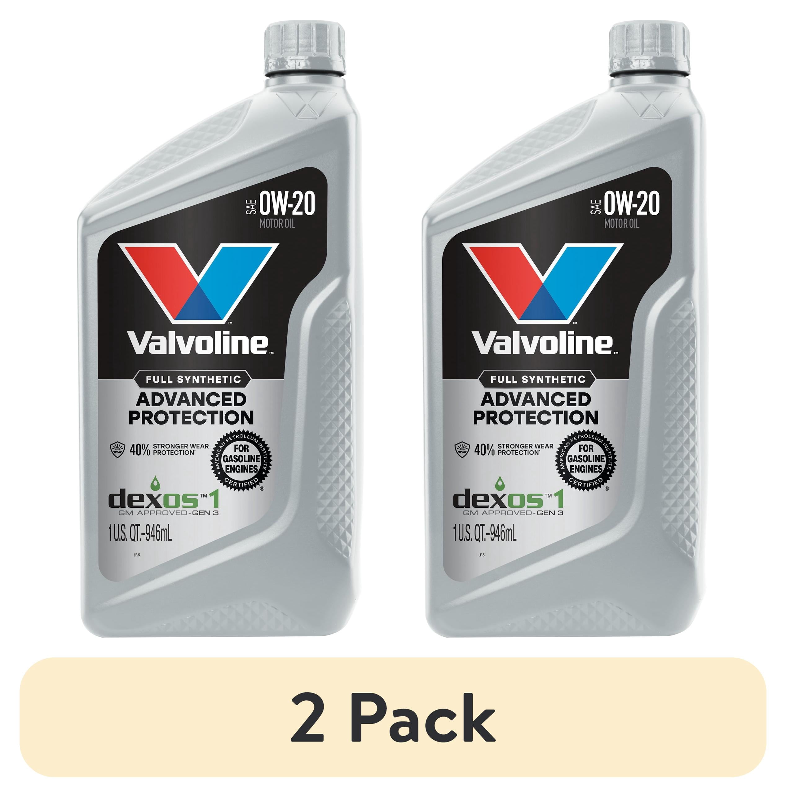 (2 pack) Valvoline Advanced Protection Full Synthetic 0W-20 Motor Oil 1 Quart