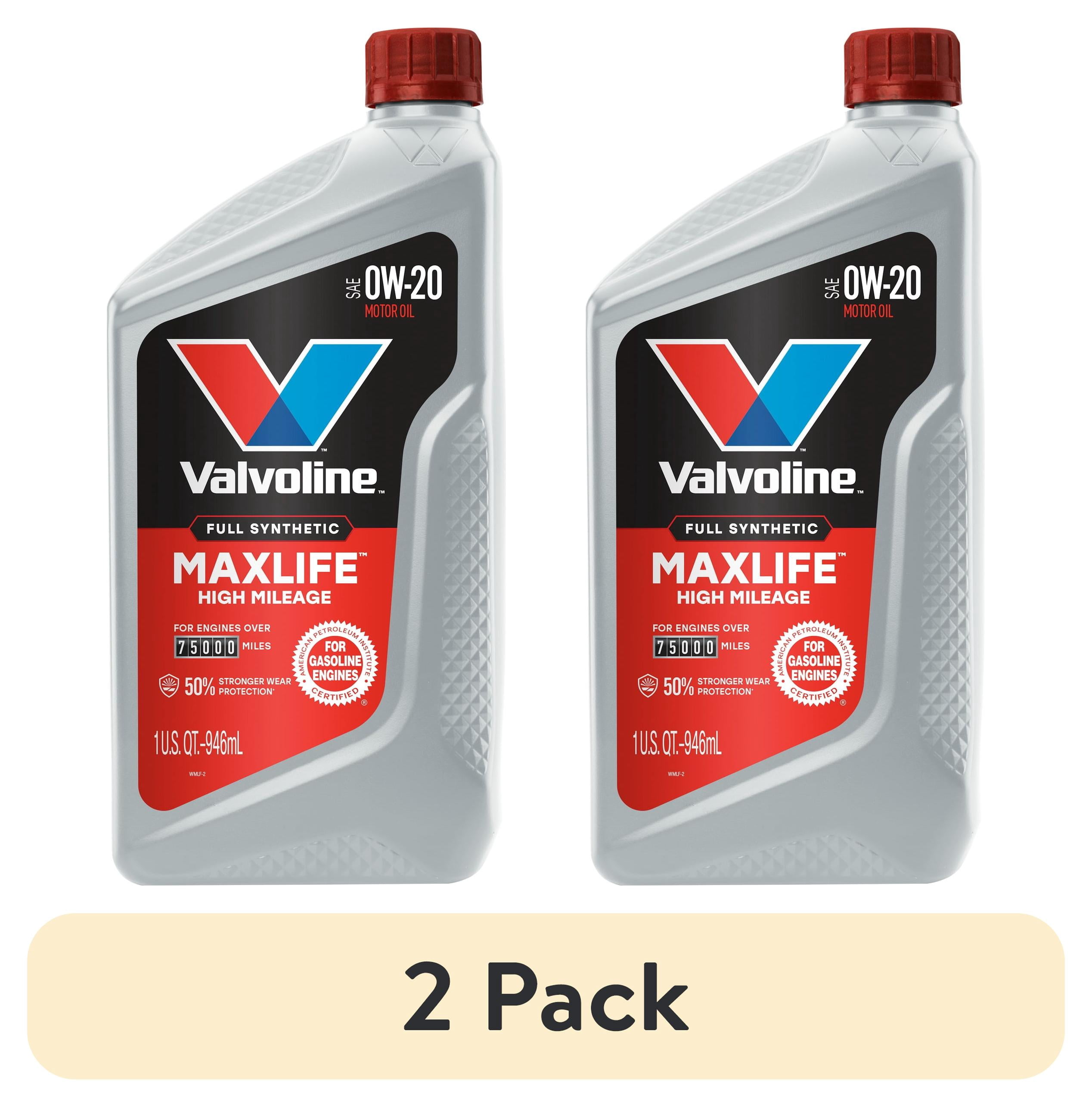 (2 pack) Valvoline MaxLife Full Synthetic High Mileage 0W-20 Motor Oil 1 Quart