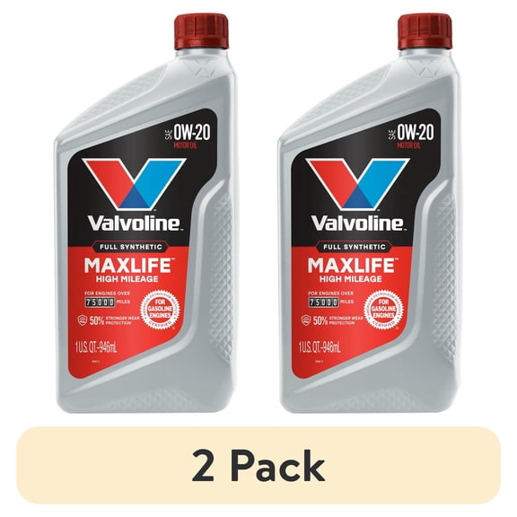 (2 pack) Valvoline MaxLife Full Synthetic High Mileage 0W-20 Motor Oil 1 Quart