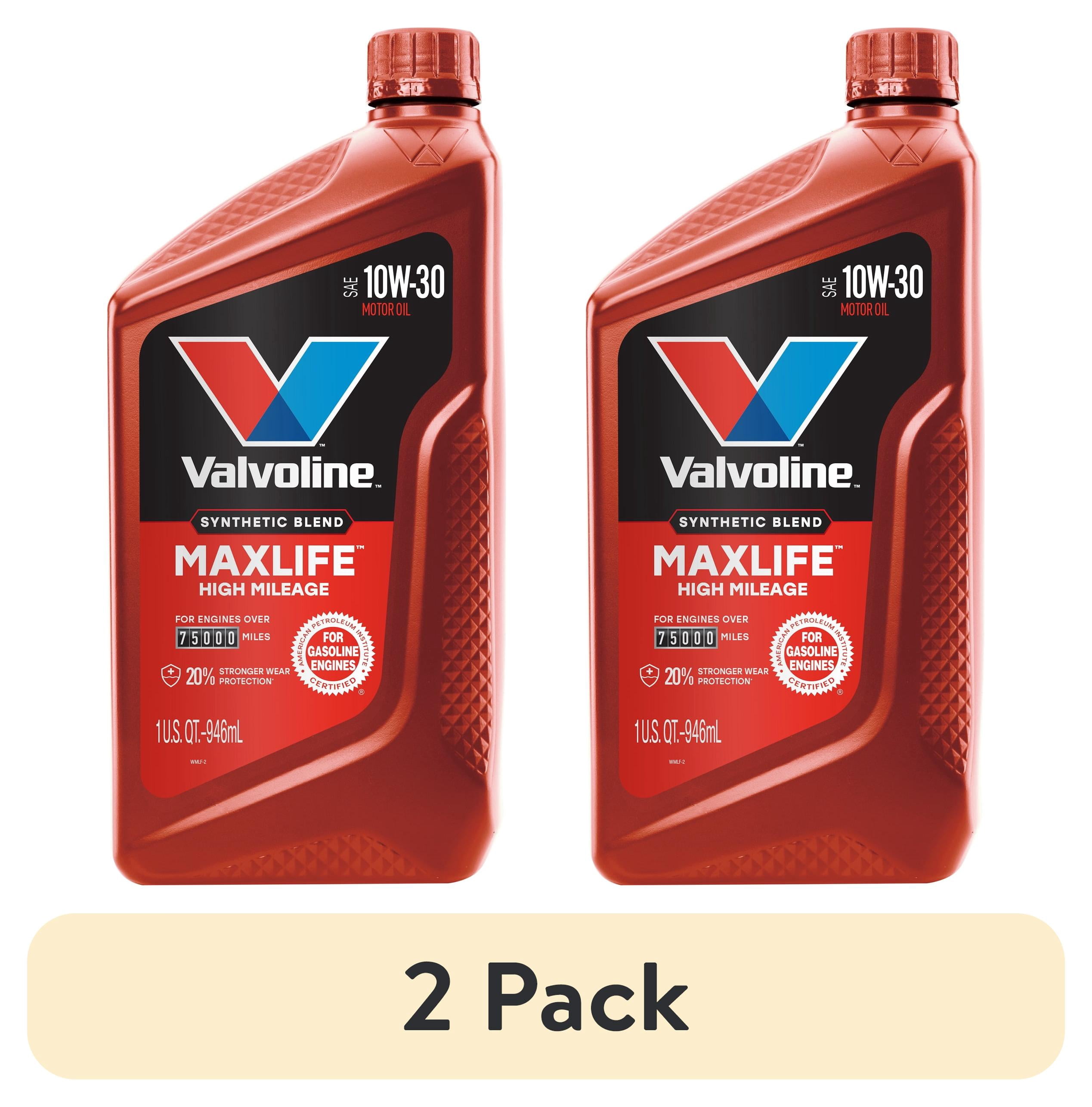 (2 pack) Valvoline MaxLife High Mileage 10W-30 Synthetic Blend Motor Oil 1 Quart