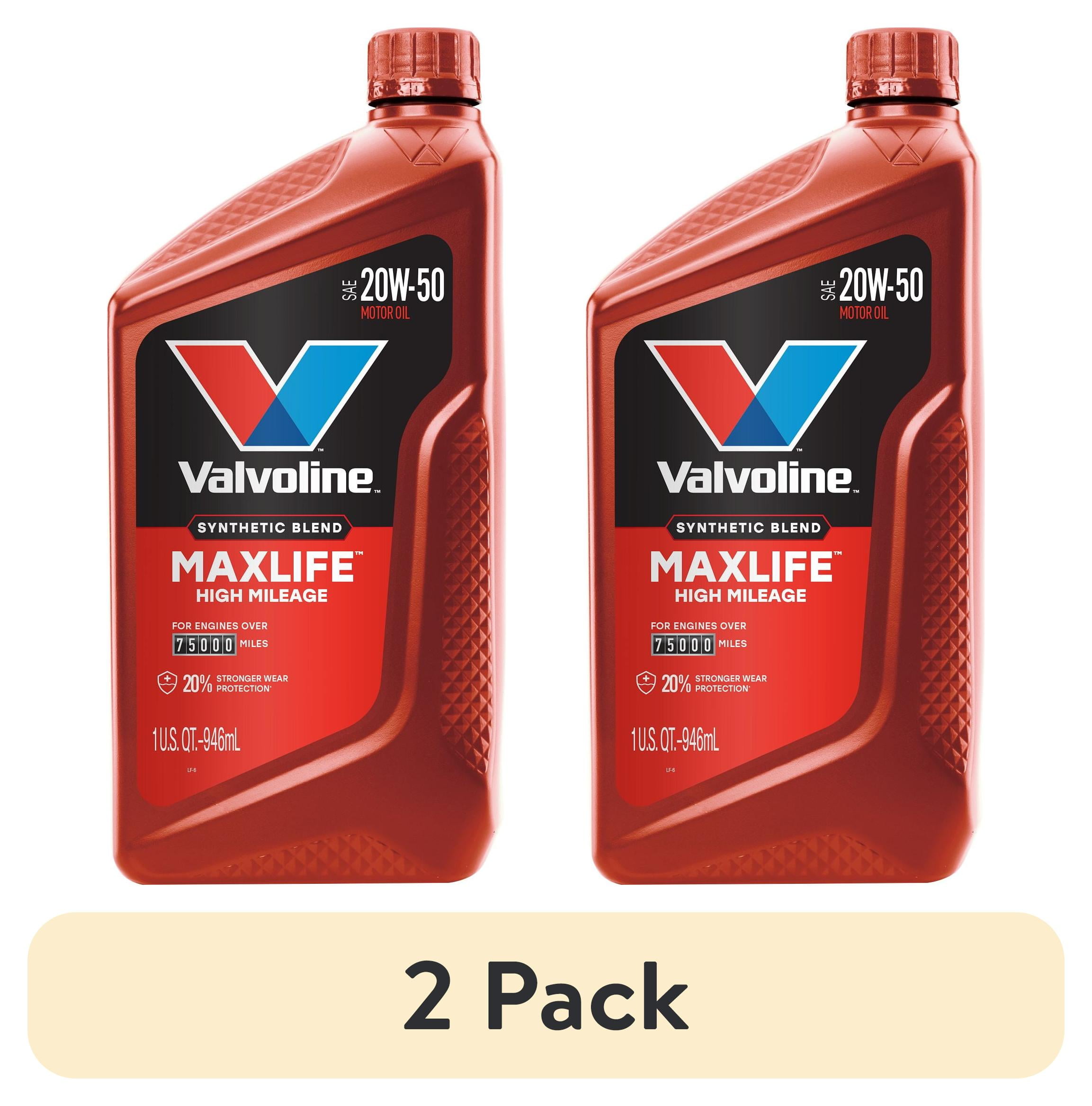 (2 pack) Valvoline MaxLife High Mileage 20W-50 Synthetic Blend Motor Oil 1 Quart