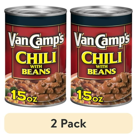 (2 pack) Van Camp's Chili with Beans, 23g Protein Per Serving, Canned Chili,15 oz. Can