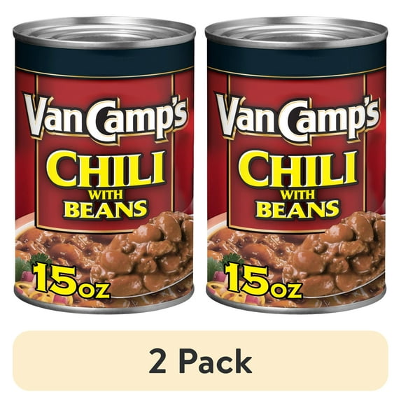 (2 pack) Van Camp's Chili with Beans, 23g Protein Per Serving, Canned Chili,15 oz. Can