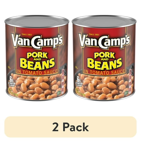 (2 pack) Van Camp's Pork and Beans, 6g Protein Per Serving, Canned Beans, 114 oz. Can