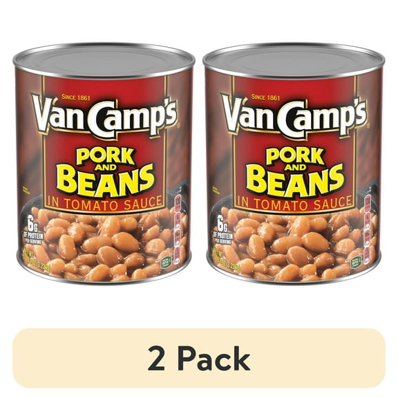 (2 pack) Van Camp's Pork and Beans, 6g Protein Per Serving, Canned Beans, 114 oz. Can