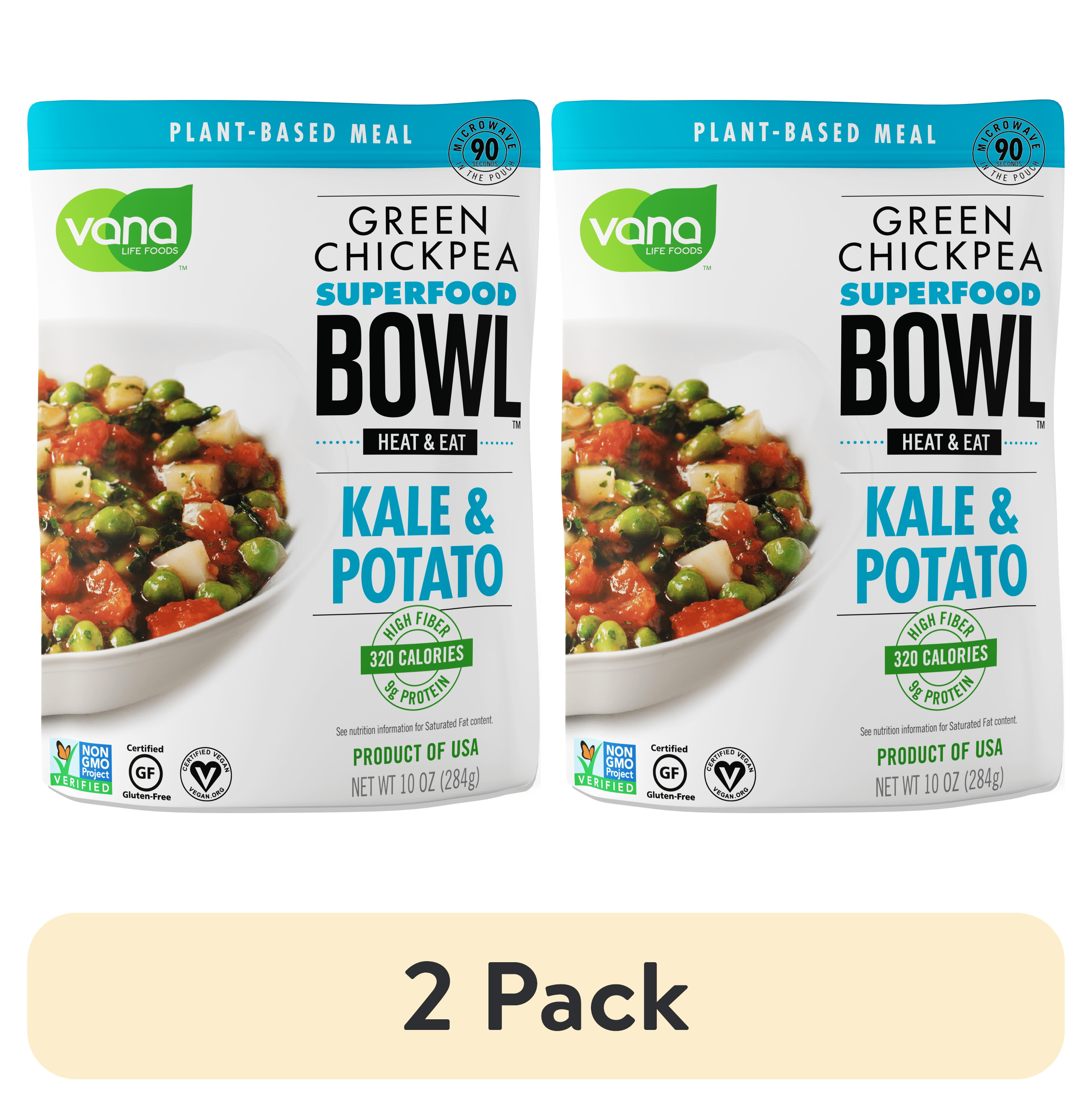 (2 pack) Vana Life's Foods Plant based Ready Meal - Green Chickpea Superfood Bowl Heat and Eat with Kale and Potato Microwaved Cooked Bowl | Product of the USA