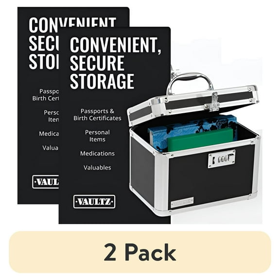 (2 pack) Vaultz Combo Lock Storage Box, Black, Medium Density Fiberboard, VZ00102-2